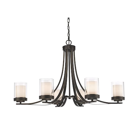 Z-Lite Willow 6 Light Chandelier, Olde Bronze & Clear Outside with Matte Opal Inside 426-6-OB